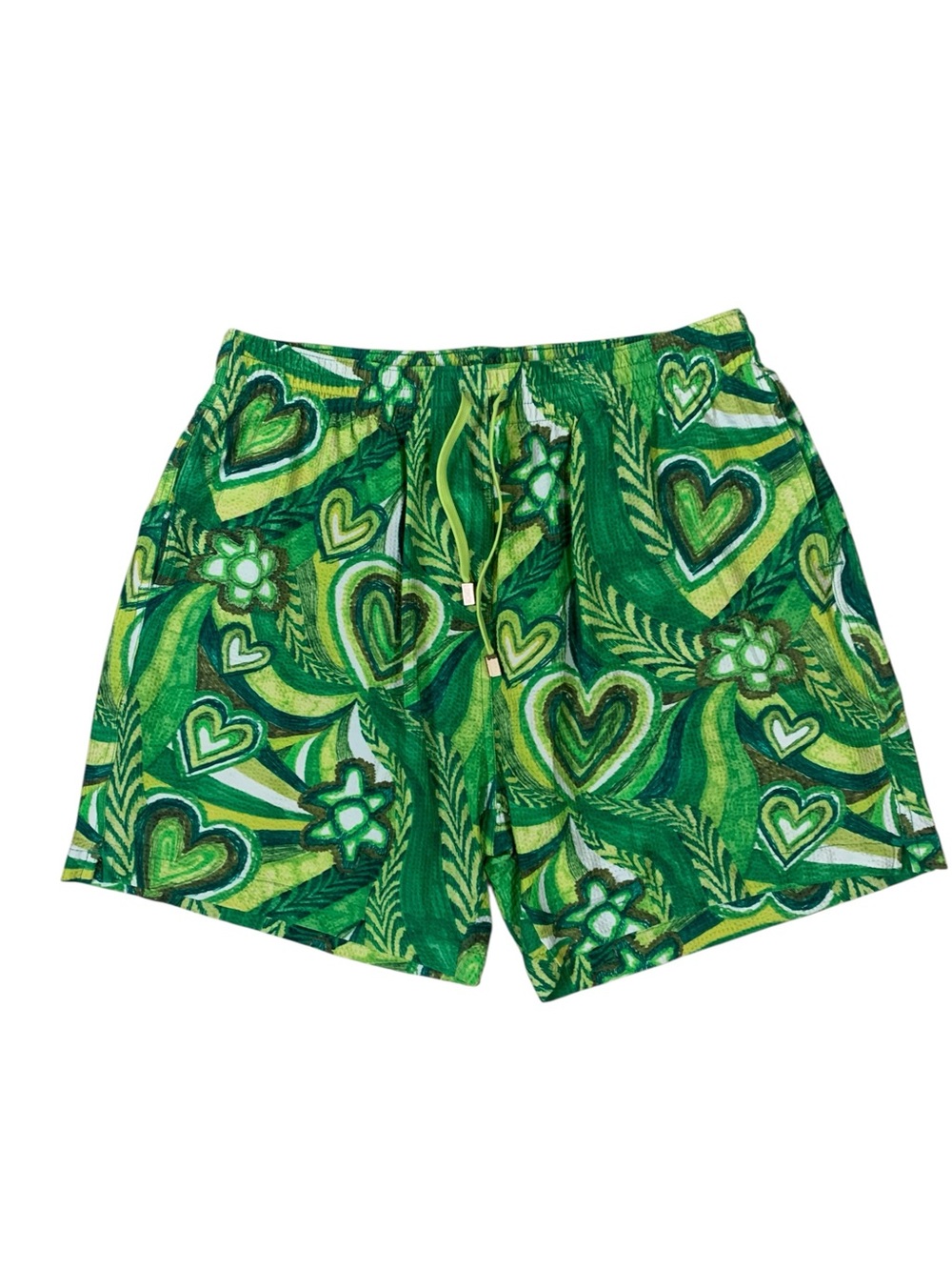 Blackbough Green Heart Print Swim Shorts Drawstring Mesh Lined L